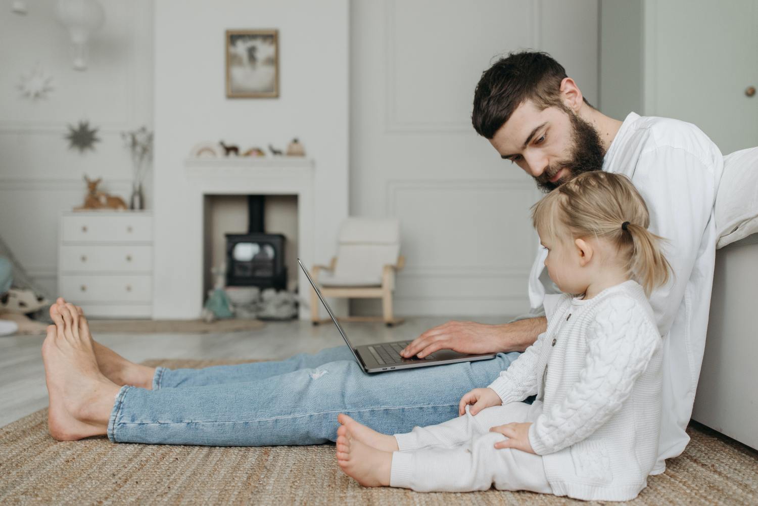 Man with daughter researching what is summary administration is and how it works.